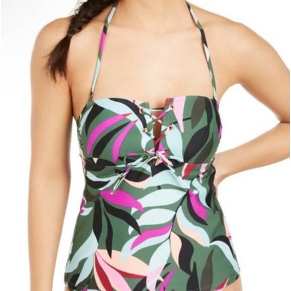 Hula Honey Olive Tropics Print Convertible Tankini - M - Picture 1 of 7